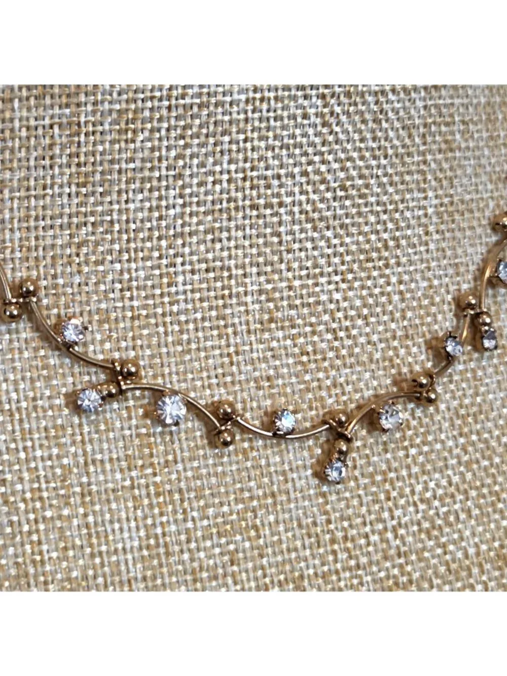 Monet Vintage Curvy Gold Tone Bar Link Clear Rhinestone 16